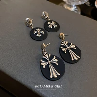 2022 trendy cross black drop earrings for women girls fashion korean geometric metal dangle earring party jewelry gift wholesale
