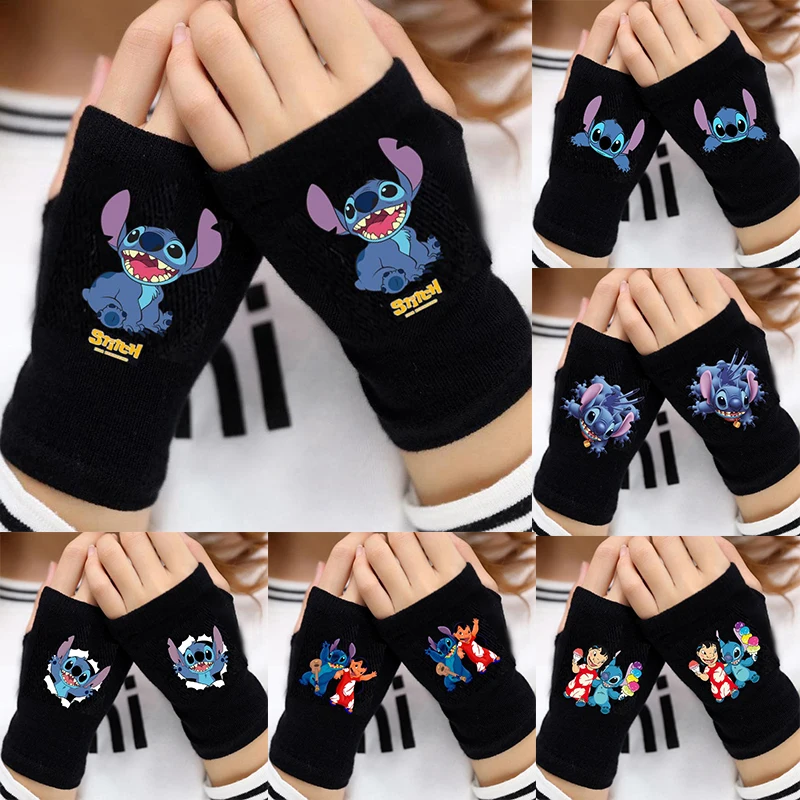 

Lilo & Stitch Disney Knitted Half-finger Gloves Kids Winter Warm Fingerless Glove for Learning Work Boy Girl Xmas Birthday Gifts