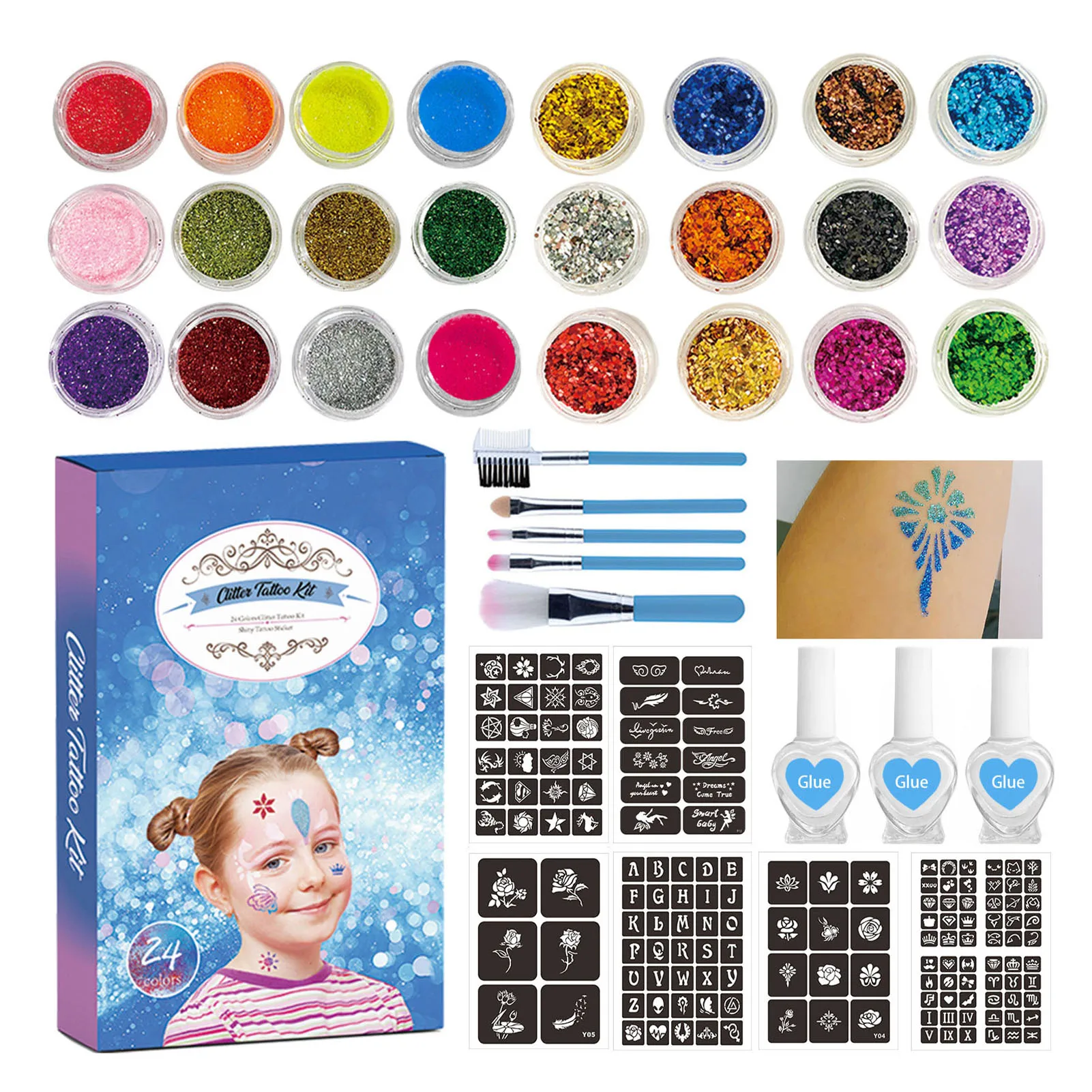 Colorful Diamond Glitter Temporary Tattoo Set Glitter Powder