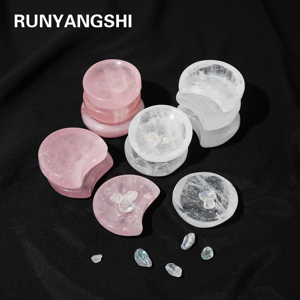 

Natural Clear Quartz Moon Bowl Ornament Rose Quartz Round Bowl Handicraft Decoration Energy Crystals Gift