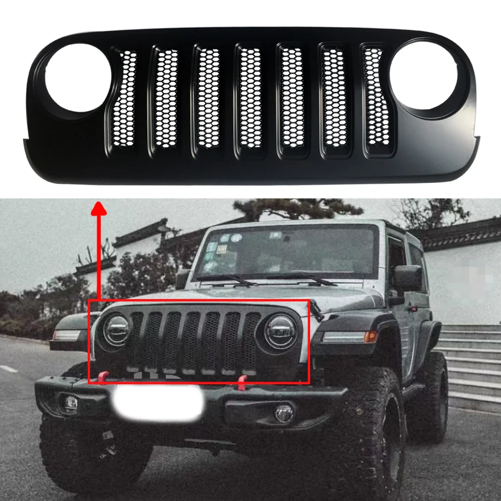 Фото Решетка SXMA J373 для Jeep JK для Wrangler 2007-2017, передняя лицевая панель JK Angry Grille Change JL ABS, только черный №3