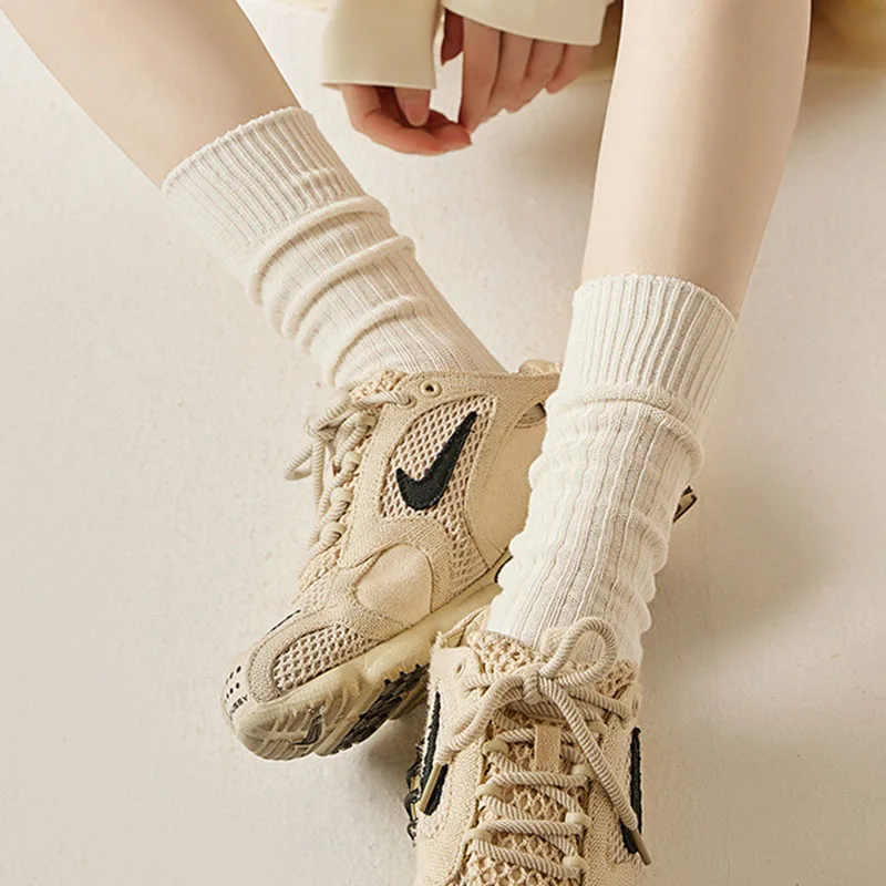 GYMIGO 4/10 Pairs Women Socks  Retro Solid Color Cotton Long Tube Women Socks Breathable Japanese Style Casual Cotton Long Sock