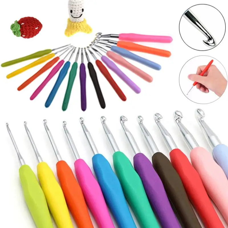 

1pc Multicolor DIY Knitting Needle Soft Grip With Ergonomic Handle Crochet Hook Aluminum Head Weave Sewing Tools DIY Craft Tools