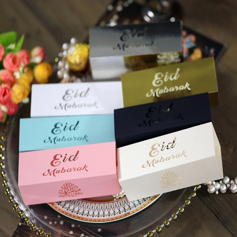 100pcs Eid Mubarak Ramadan Candy Boxes Muslim Islamic Festival Decoration Packaging Chocolates Cookie Box for Eid Al-Fitr 2023