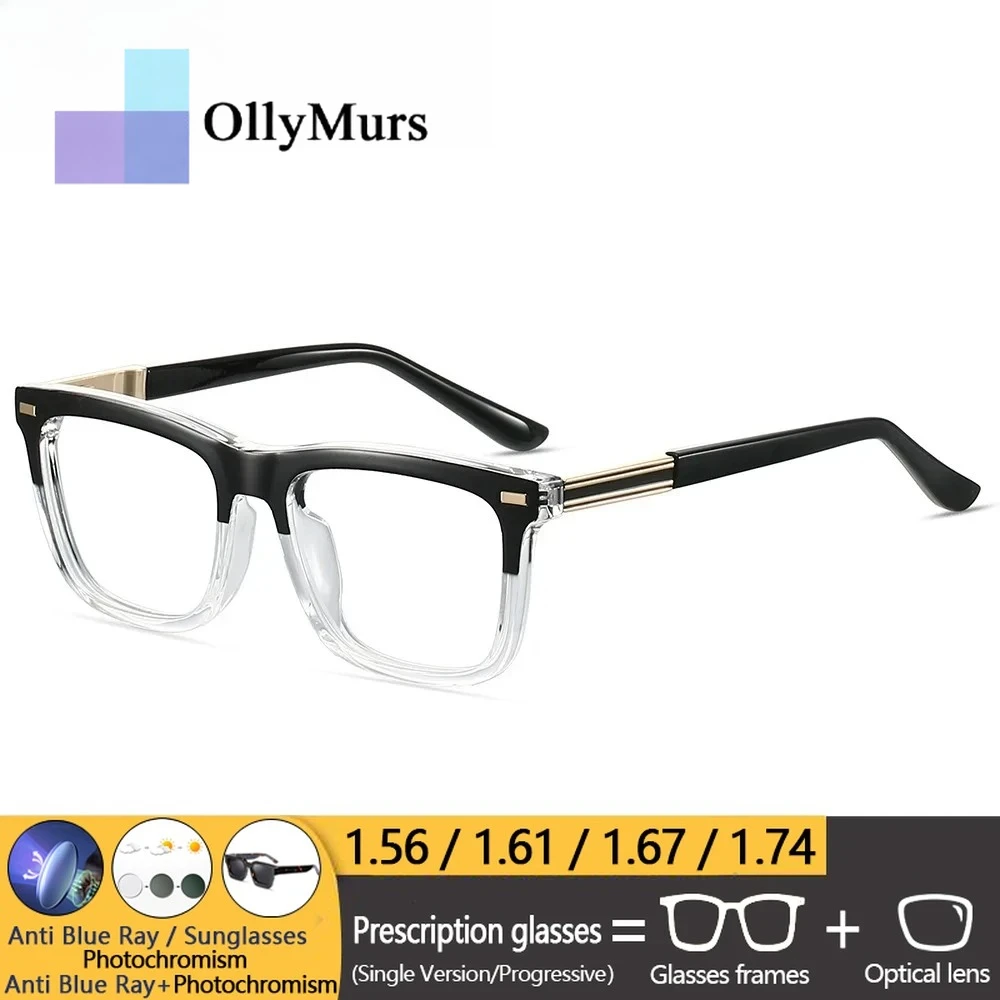 Фото Новые простые мужские очки для чтения OLLYMURS с защитой от синего света, с возможностью индивидуальной настройки, геометрический квадратный дизайн №2