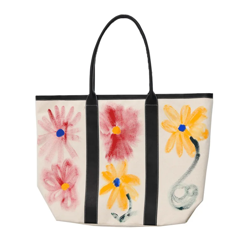 

Women Large Shoulder Bag Female Graffiti Flower Canvas Tote Bag Eco Shopping Bag Thick Cloth Ladies Handbag Books Shopper Bag