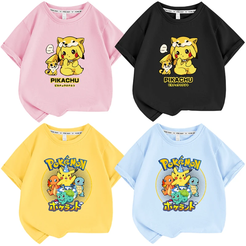 

Милые летние детские футболки с коротким рукавом для мальчиков и девочек с героями мультфильмов Pokemon Pikachu Squirtle Charmander