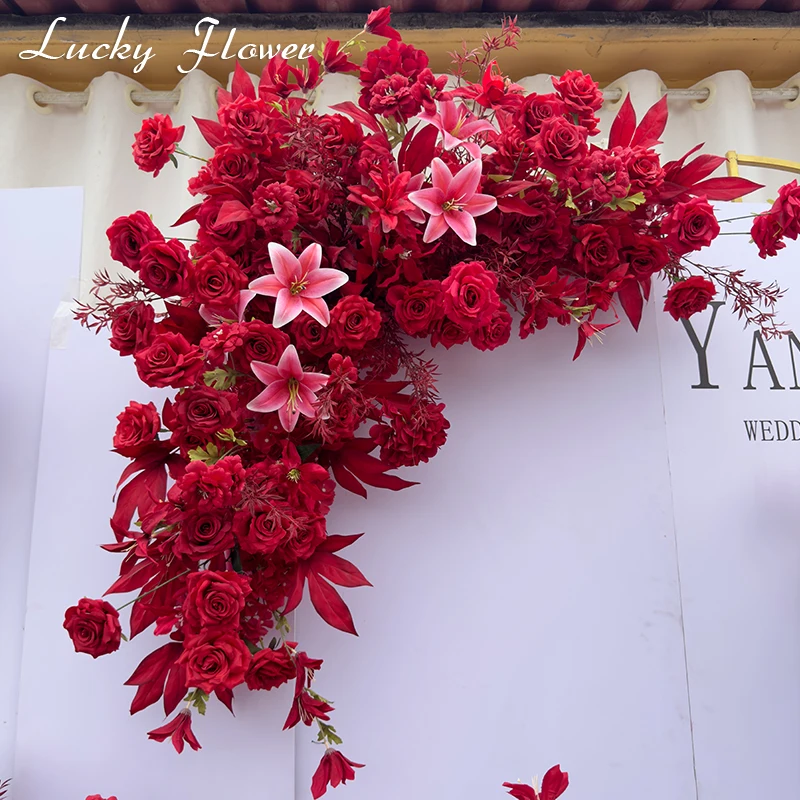 Роскошные красные уличные свадебные украшения искусственные розы цветы лилии