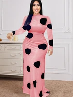 2021 women fall polka dot print long dress long sleeve turtleneck slim dresses large size elegant fashion female clothing new