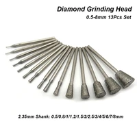 13pcs 0 5 8mm cylindrical diamond grinding head mounted point bits burr engraving polishing abrasive rotary tool set 332 shank