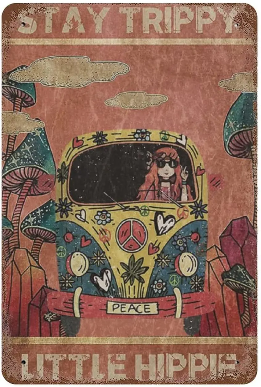 

LEIZENTIN Vintage Tin Sign Stay Trippy Little Hippie Home Bar Poster Wall Decor Vintage Metal Sign 20.32 x 30.48 cm
