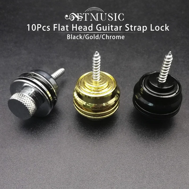 

10Pcs Flat Head Guitar Strap Lock Strap Button for Electric Guitar Bass Black/Gold/Chrome