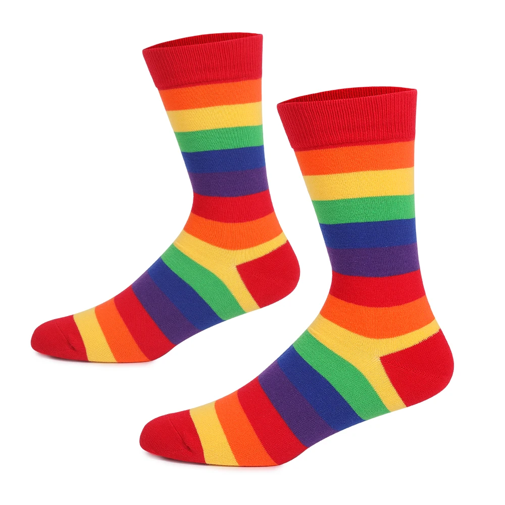 2021 New Style Fashion Long Women and Men Cotton Socks Gay Lesbian Rainbow Larger Size Stripe Socks for Men Size 41-48