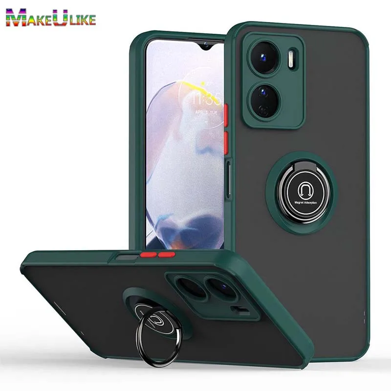 

Case for VIVO Y16 Y02S Case Matel Ring Matte Acrylic Silicone Bumper Shockproof Cover for Vivo Y02S Y16 Magnetic Case