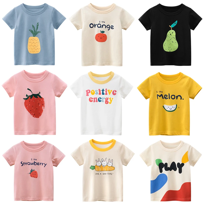 

Милые летние детские футболки с коротким рукавом, детская блузка с мультяшным принтом для маленьких девочек, одежда, повседневная футболка ...