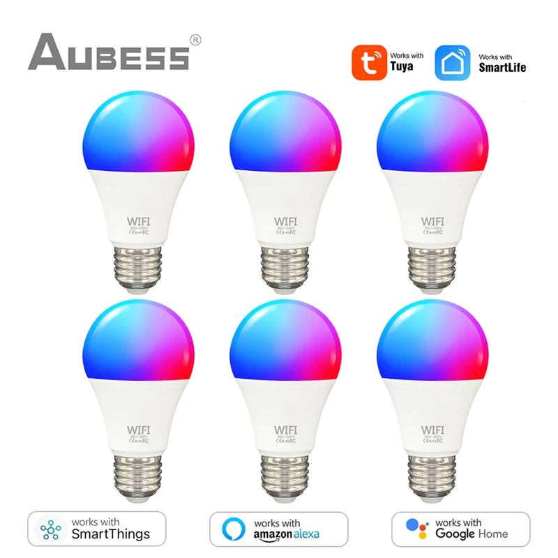 

AUBESS Tuya 15W WiFi Smart Light Bulb Smart Home E27 RGB LED Lamp Dimmable with Smart Life APP Voice Control Alexa Google Home