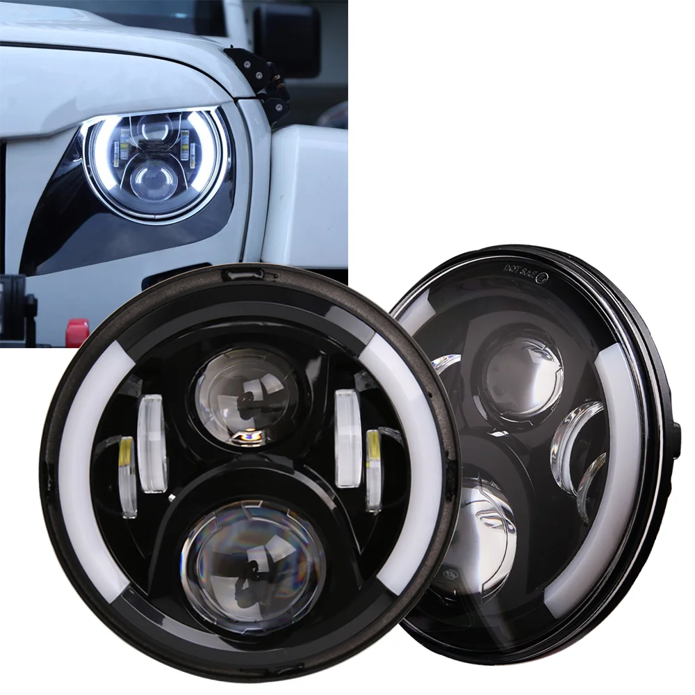 

7-дюймовый светодиодный налобный фонарь Halo Angle Eyes DRL, фара для Lada Niva 4x4 Urban Off Road Hummer Nissan Jeep Wrangler JK