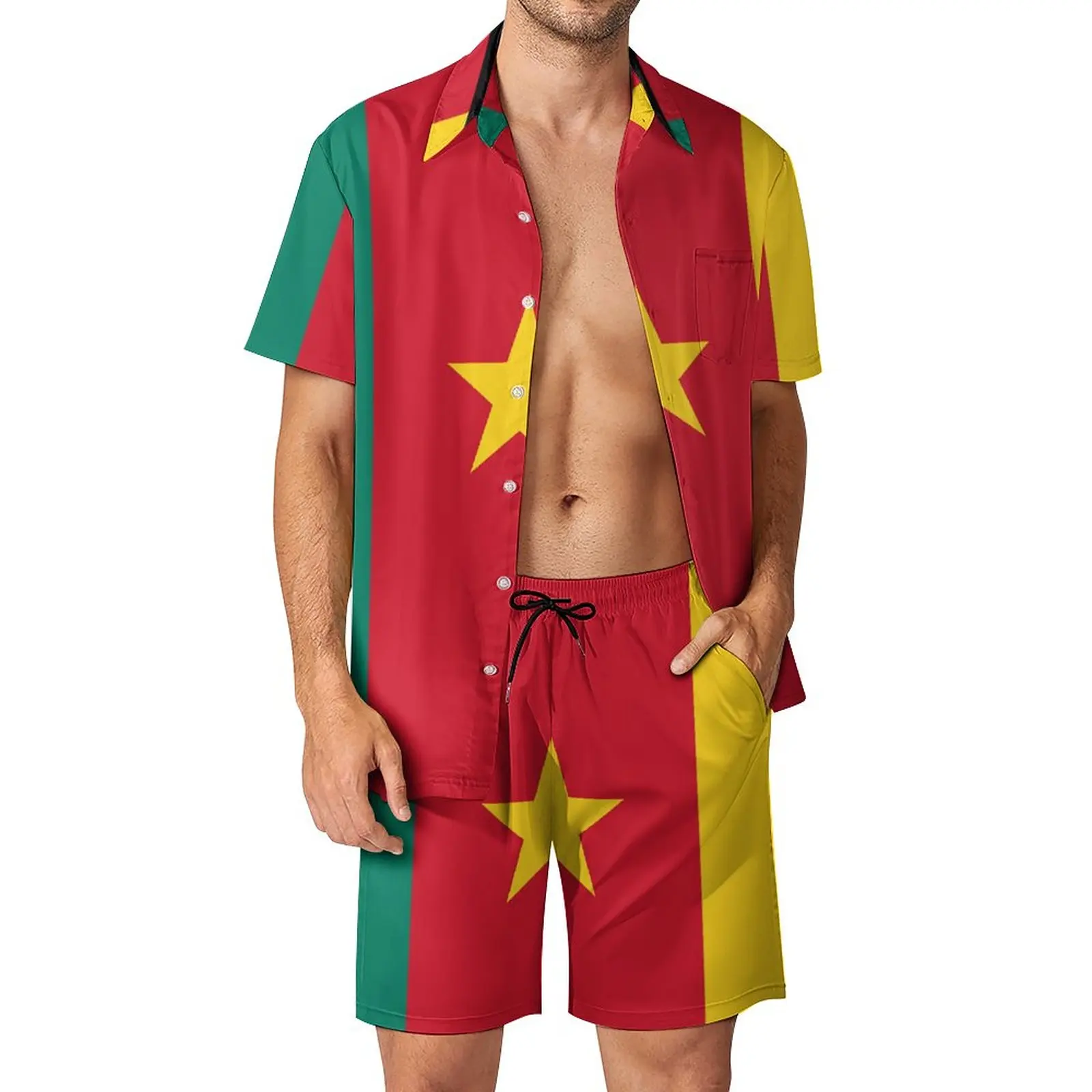 

Cameroon Flag Mini Skirt Cameroun Dress Men's Beach Suit Funny Graphic 2 Pieces Pantdress top Quality Running Eur Size