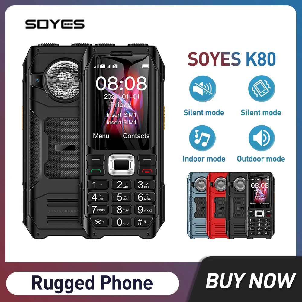 

SOYES K80 GSM 2G Rugged Mobile Phone 1800mAh Dual SIM Cards Double Torch Loud Sound MP3 FM Vibration Elder Cellphone New