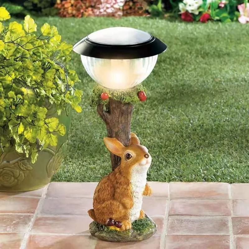 

LED Solar Light Mini Animal Resin Craft Statue Lantern Ornaments Solar Led Light Outdoor Balcony Cat Dog Rabbit Garden Lights