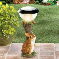 led solar light mini animal resin craft statue lantern ornaments solar led light outdoor balcony cat dog rabbit garden lights