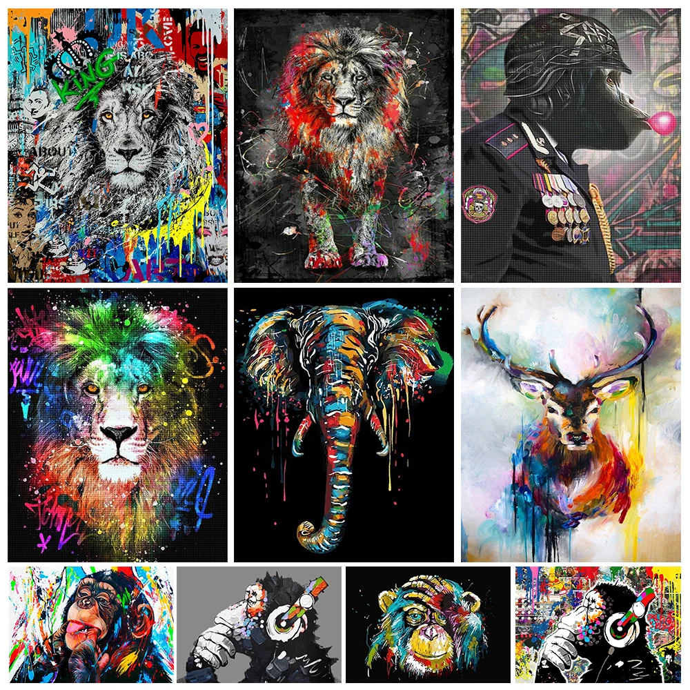 

Алмазная живопись 5D "сделай сам", абстрактные животные, Лев, обезьяна, вышивка, Набор для вышивки крестиком, искусство, стразы, домашний декор
