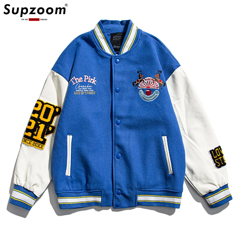 

Arrival 2023 New Fashion Casual Single Breasted Thick Embroidery Baseball Uniform Character Rib Sleeve Bomber Jacket Men Loose
