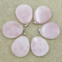 new fashion rose quartz necklaces flat water drop pendants natural stone charms diy jewelry accessories making wholesale 12pcs