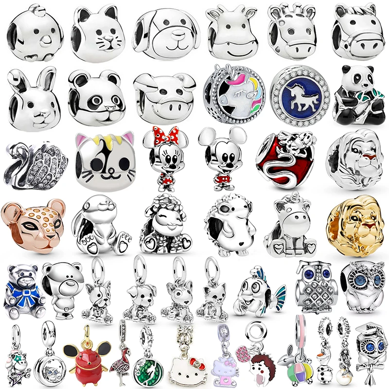 

Cute Animal Beads for Jewelry Making Fits Pandora Fine Lion Owl Mickey Mouse Charms Bracelet Women Girls Bangle Accessories DIY