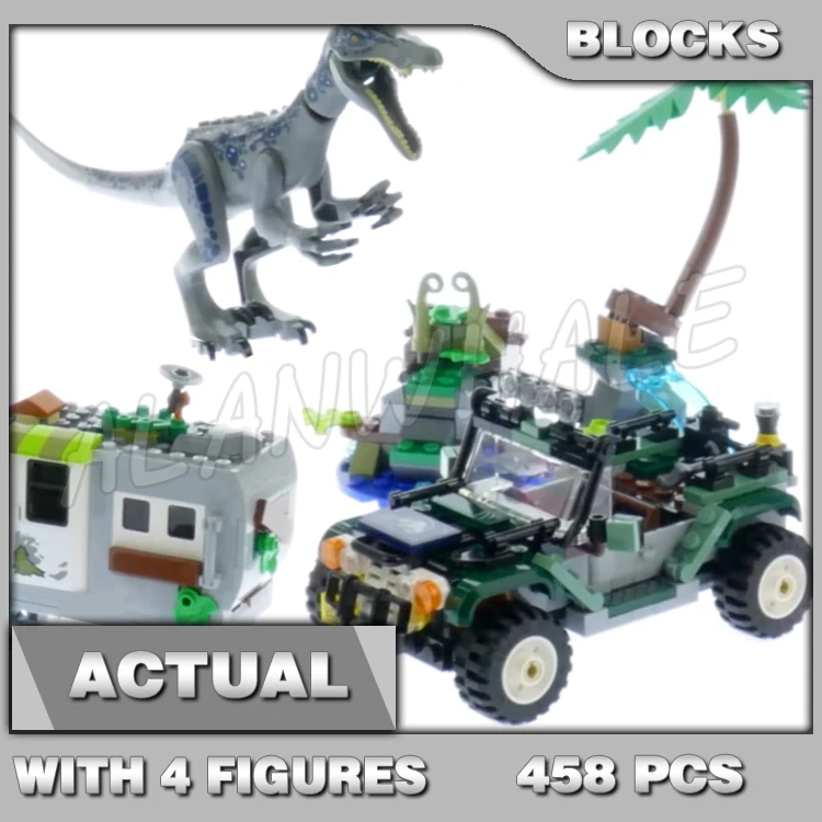 

458pcs Jurassic World The Treasure Hunt Baryonyx Offroader 11335 Model Building Blocks Dinosaur Gifts Toy Compatible With