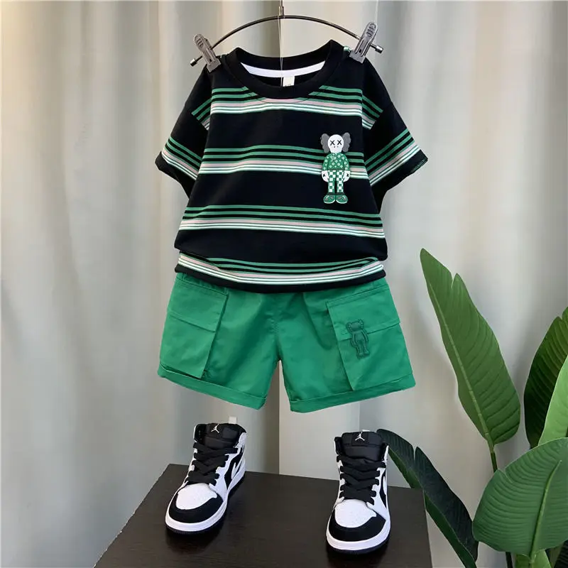 Boys' Suit 22 New Fashion Baby Summer Clothes Fried Street Clothes Boys' and Kids' Ruan Handsome Short Sleeve Two-Piece Suit