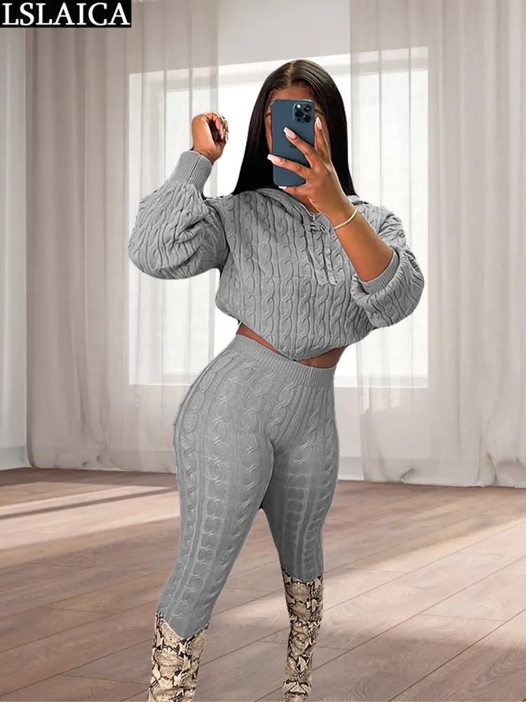 

Knit Sweater And Pant Sets Long Sleeve Solid Pilling Resistant Winter Clothes 2023 Hoodie Sets Womens 2 Piece Fashion Streetwear