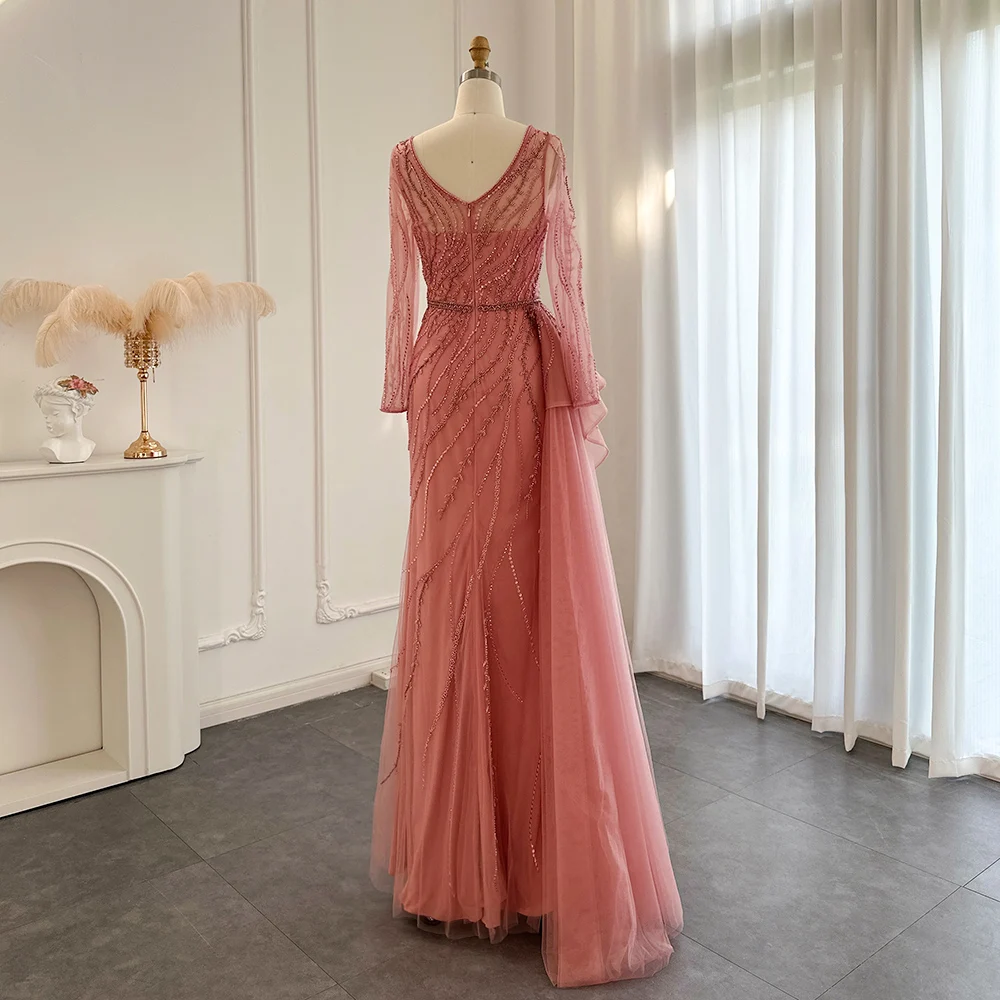 Jancember Elegant V Neck Translucent Sleeves Mermaid Evening Dress 2023 Fashionable Embroider Wedding Formal For Women SCZ063