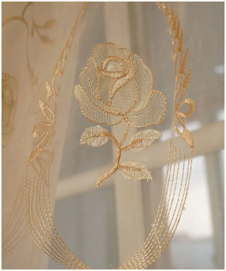 

Luxurious Gold Tulle Embroidered Yarn High-End Transparent Fabric For Home Decoration Bedroom Living Room Curtains On Sale