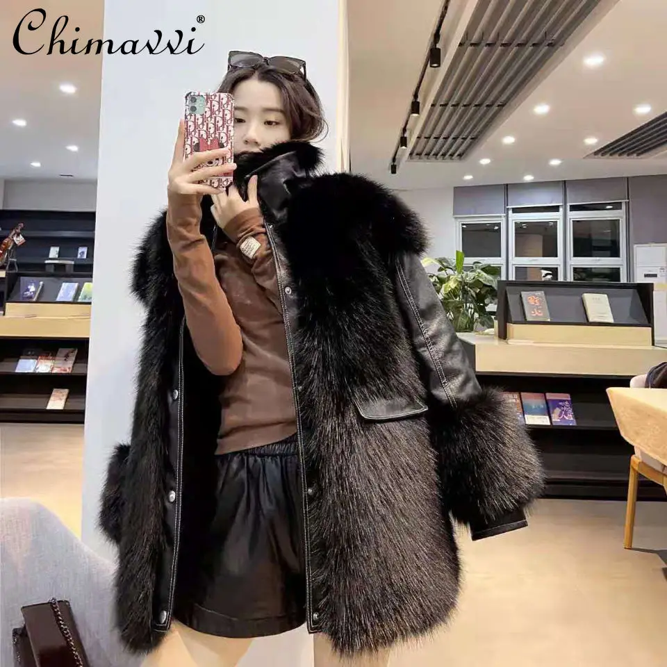 

Женское меховое пальто, новинка 2021, зимняя одежда, модная теплая универсальная куртка средней длины с имитацией лисьего меха