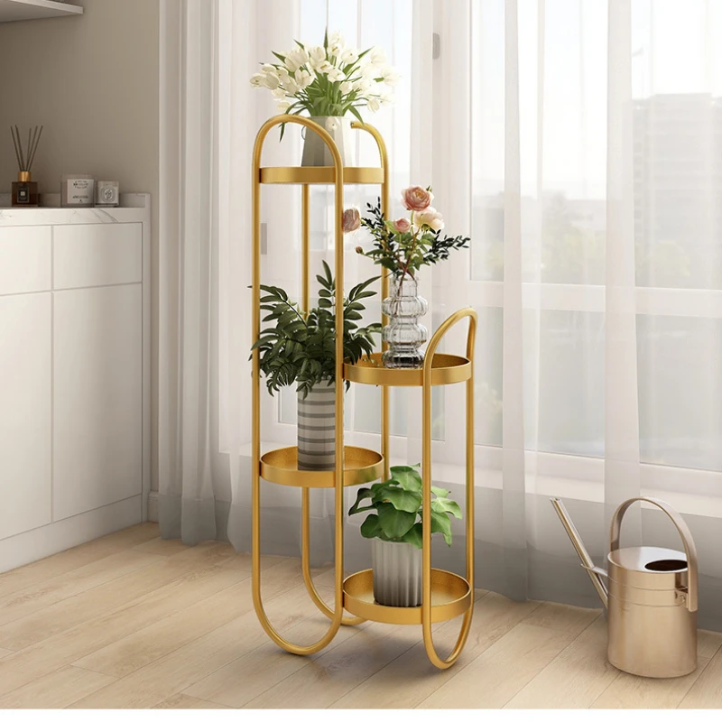 Кремовый ветер нано-золотая подставка для цветов многослойная железная полка