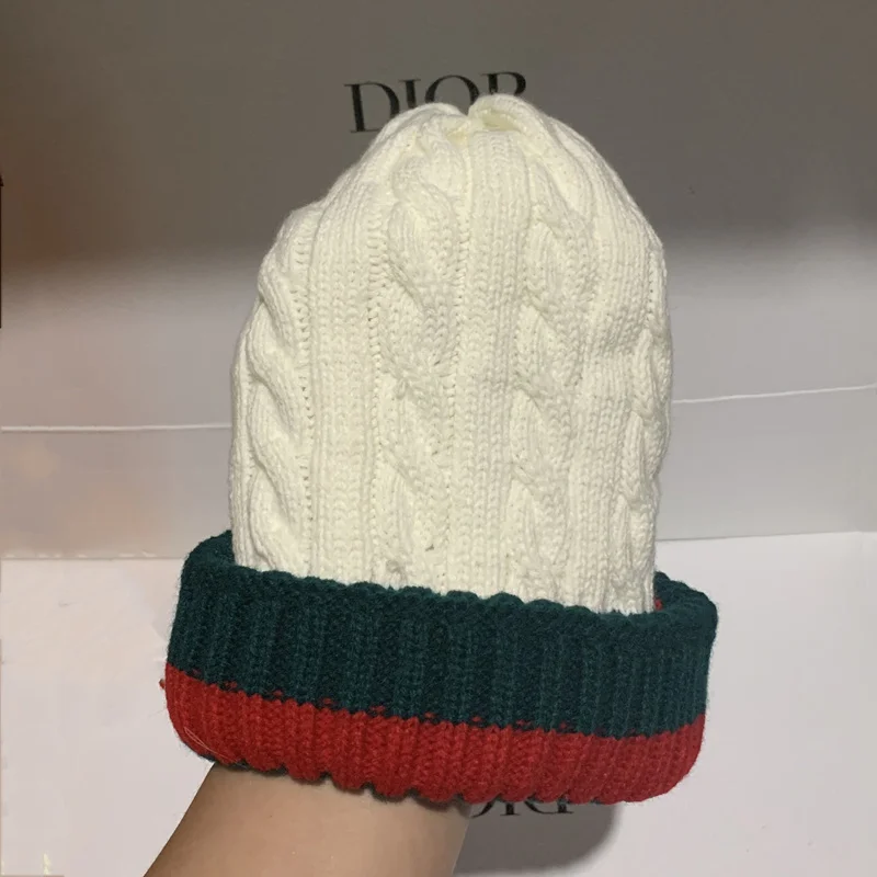 

Winter Warm Pullover Hat for Women's Twist Velvet Beanie Fashion Stretch Knit Sweater Hot Brand Stripes Casual Cap Men