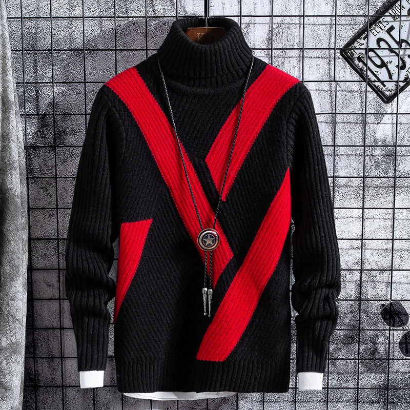 

Warm Winter Thick Sweaters Men Turtleneck Casual Patchwork New Mens Christmas Sweater Loose Pullover Male Knitwear Brand Clothes