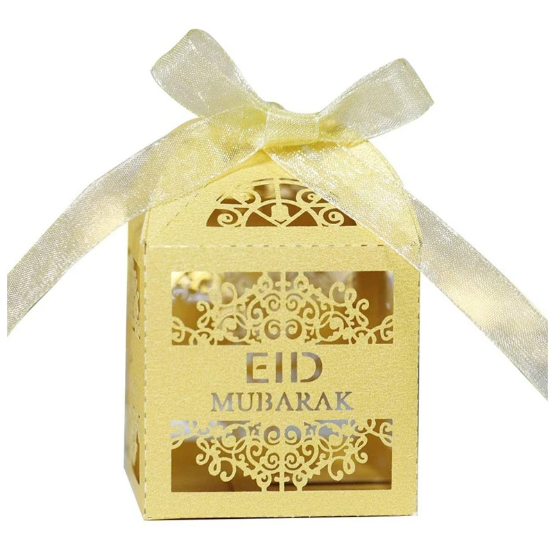 

100Pcs Hollow Packaging Box Ramadan Festival Party EID Candy Packaging Box(Random Color)