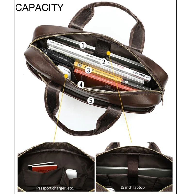 High Capacity Men's Genuine Leather Briefcases Office Male Shoulder Messenger Bag 15 inch Laptop Bag Business Man Handbags