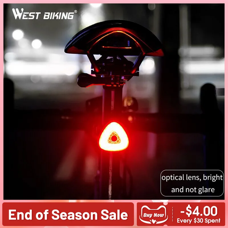 

WEST BIKING Intelligent Bike Taillight LED Flash Lamp Waterproof Safety Warning Tail Light Brake Auto Sensing Bicycle Rear Light