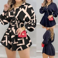 street style elegant letter printed solid button long shirt spring summer 2022 polo neck long sleeve tunic tops womens clothing