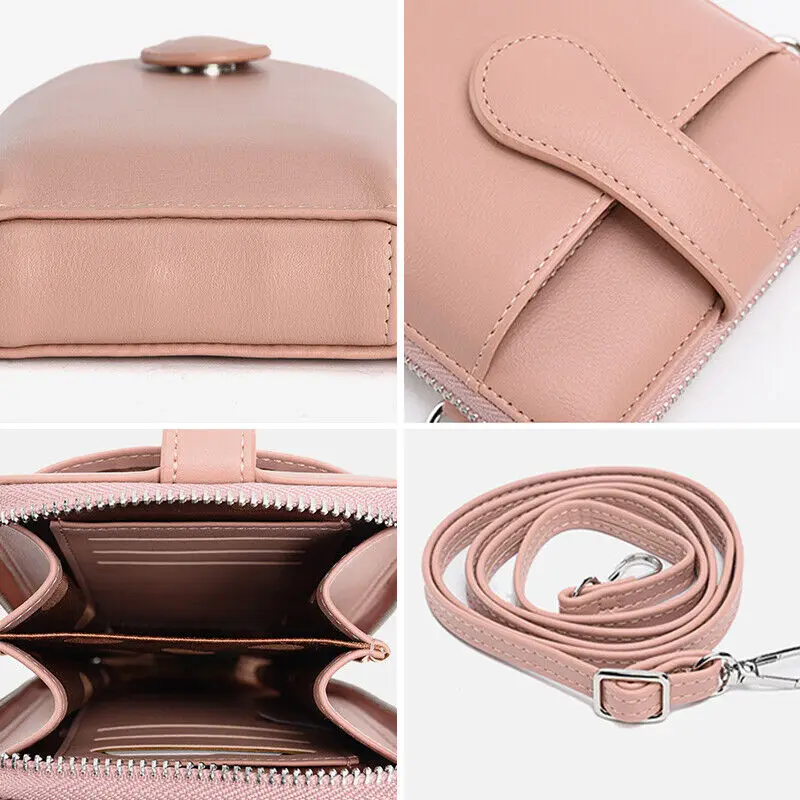 Women Small Mobile Phone Bag Pouch PU Leather Crossbody Purse Wallet Shoulder Bag Mini Zip Around Handbag