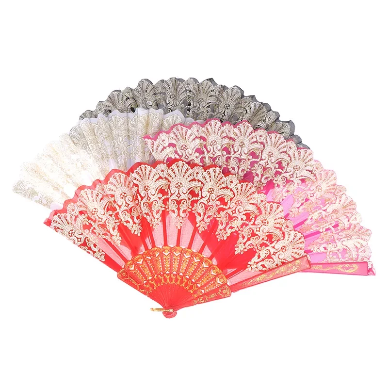 

Spanish Style Dance Party Fan Wedding Silk Lace Fan Folding Held Flower Fan