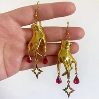 hippie gothic the gold hand and star earrings hypoallergenic stray jewelry statement witchcraft jewelry drop earrings