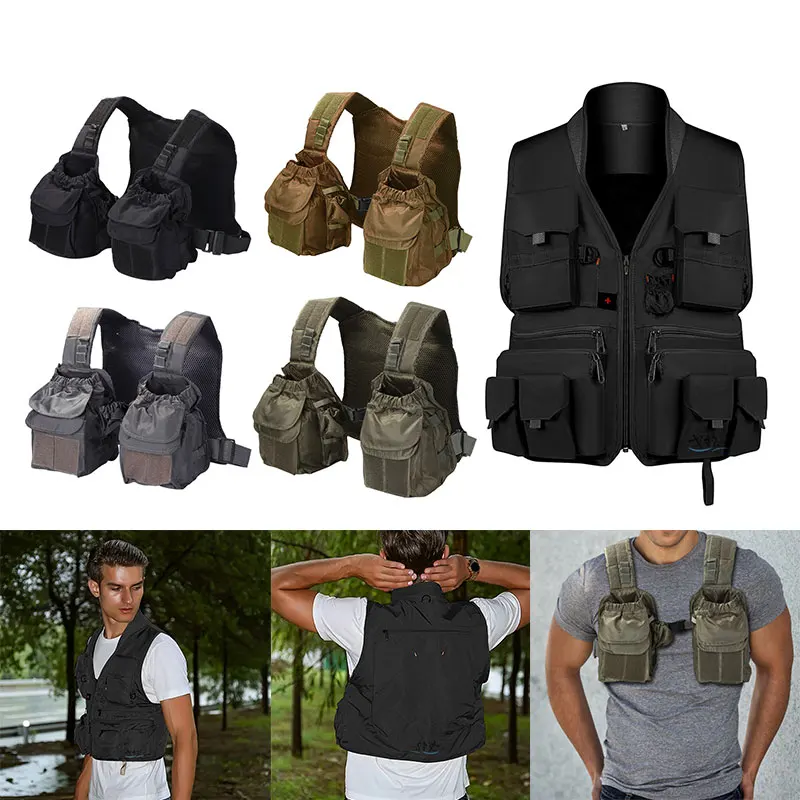 Multi-pocket Outdoor Fly Fishing Vest Breathable Mesh Adjustable Waistcoat Tactical Chest Pack for Fishing Accessories