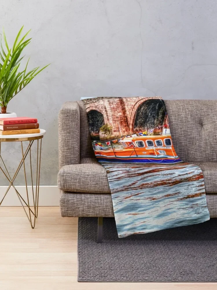 Berwick Upon Tweed RNLI Спасательная шлюпка и одеяло со старым мостиком стеганое одеяла для