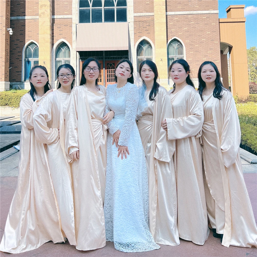 Ид Дубай костюм из трех предметов мусульманские атласные халаты кимоно с