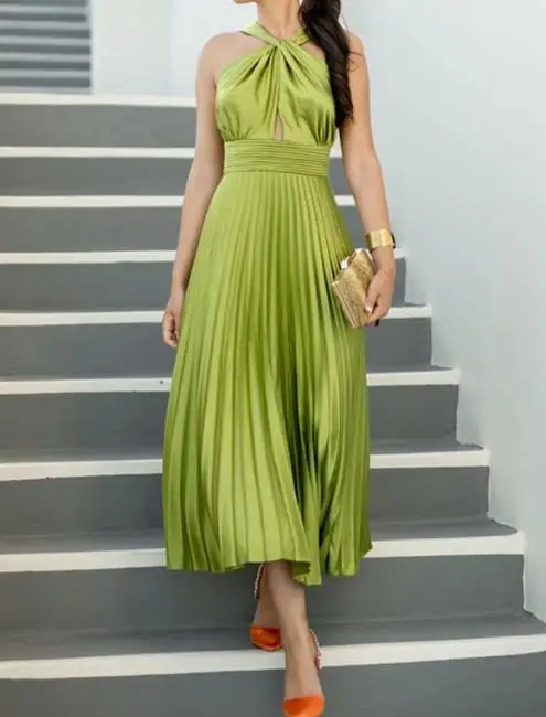 

Dresses for Women 2023 Summer Fashion Elegant Party Solid Sleeveless Hanging Neck Sexy Loose Long Dress Female Clothes