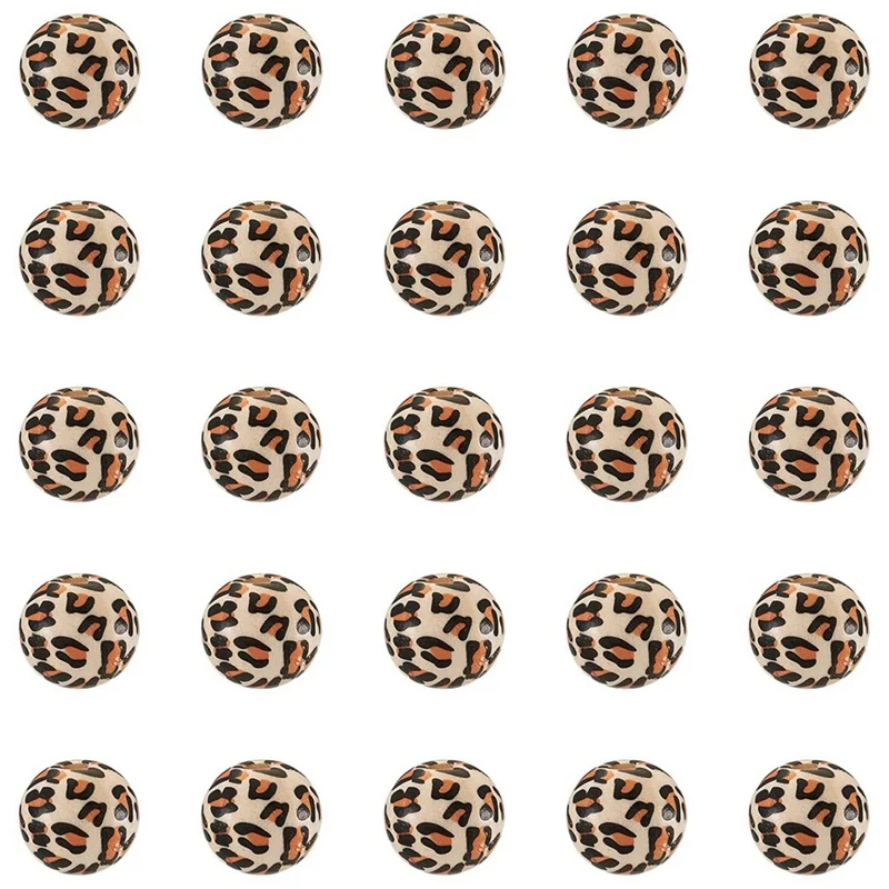 

50 Pack Round Wood Beads Printed with Leopard Pattern 15X16mm Large Hole Natural Wood Spacer Beads for Macrame, Craft